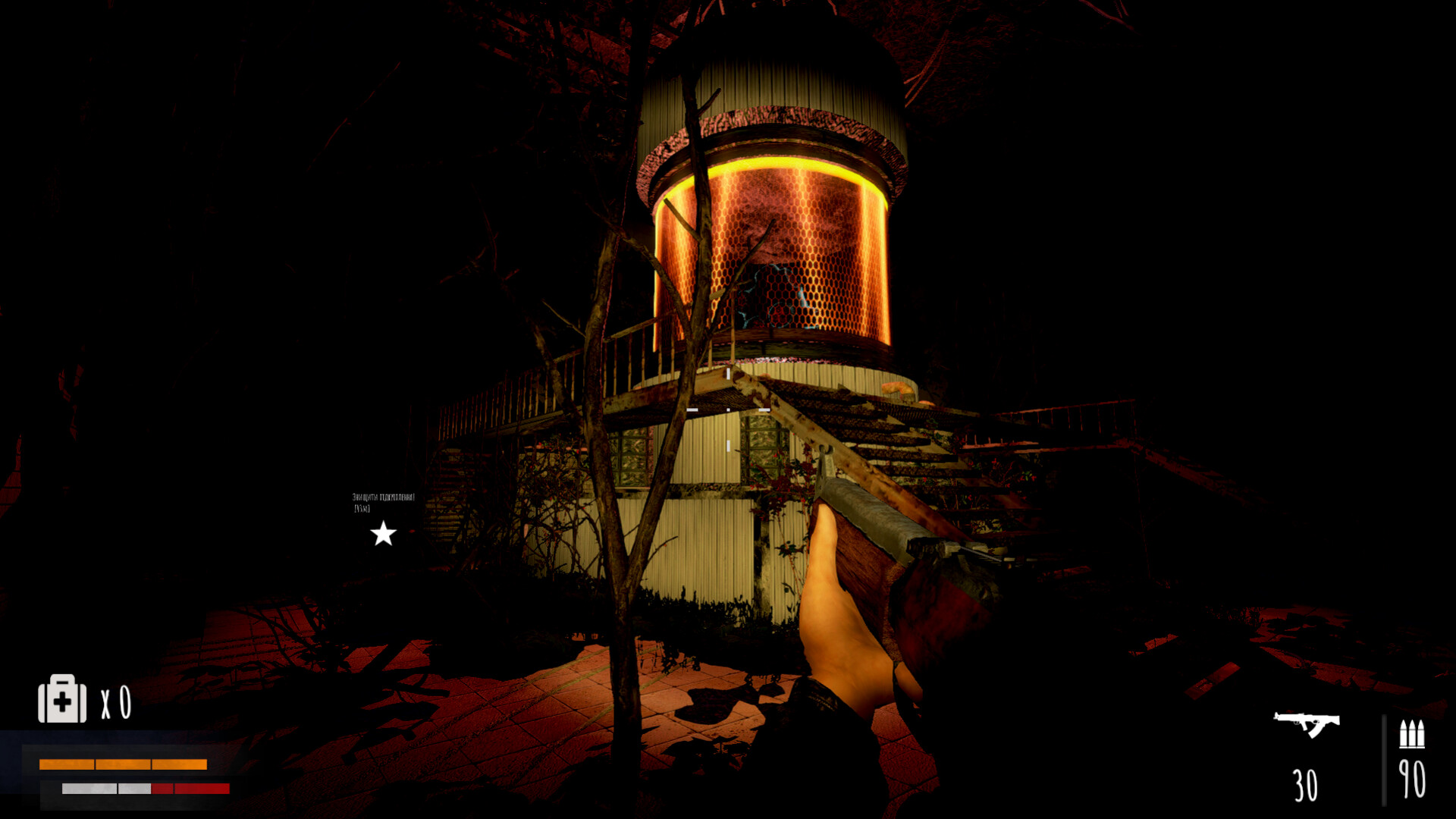The Hollow — official Steam store screenshot of a lit interior where local weapons were built